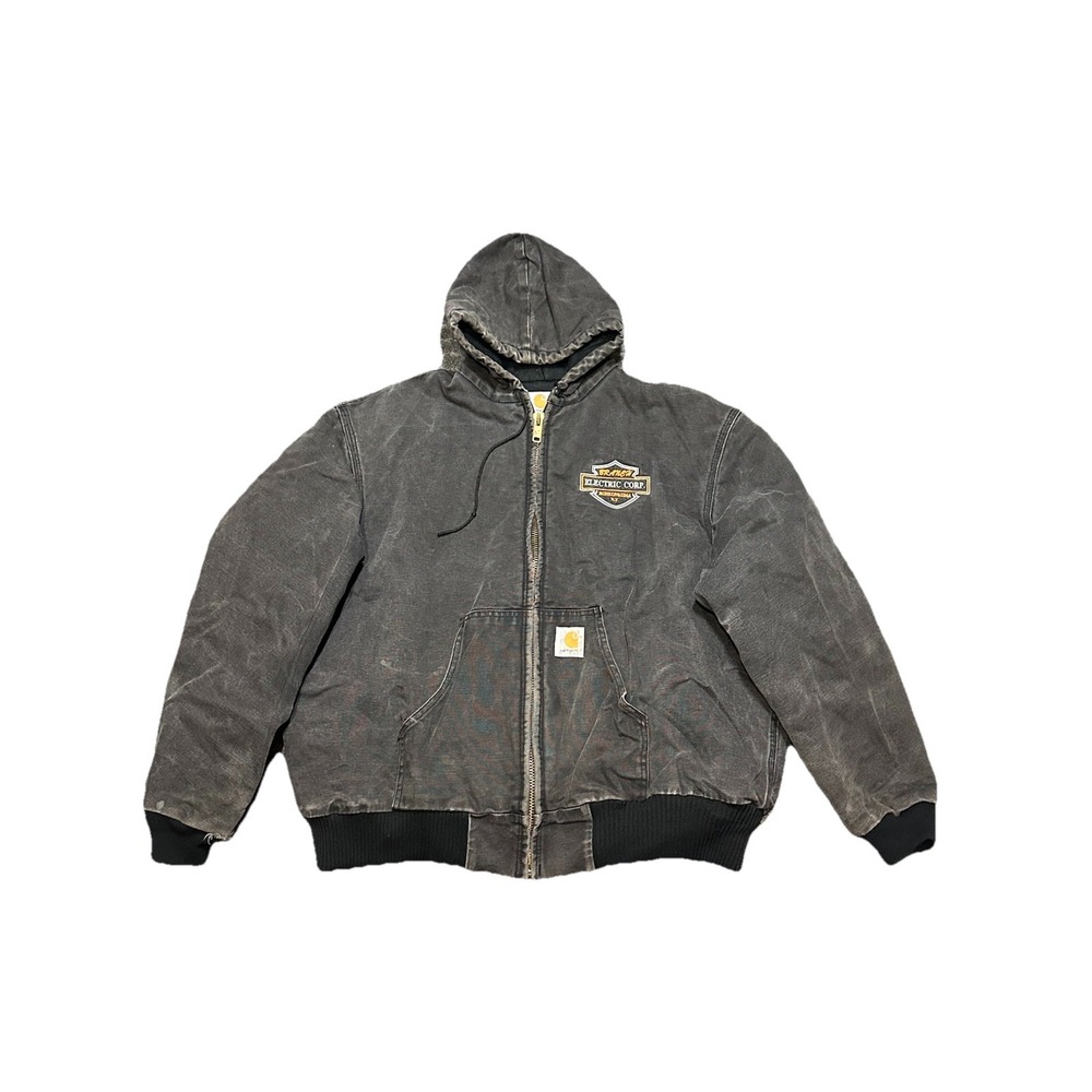 Carhartt J04 BLK Faded Quilt Lined Canvas‎ Hooded Jacket Mens XXL Vintage